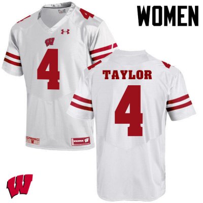 Women's Wisconsin Badgers NCAA #84 A.J. Taylor White Authentic Under Armour Stitched College Football Jersey QE31M67MO